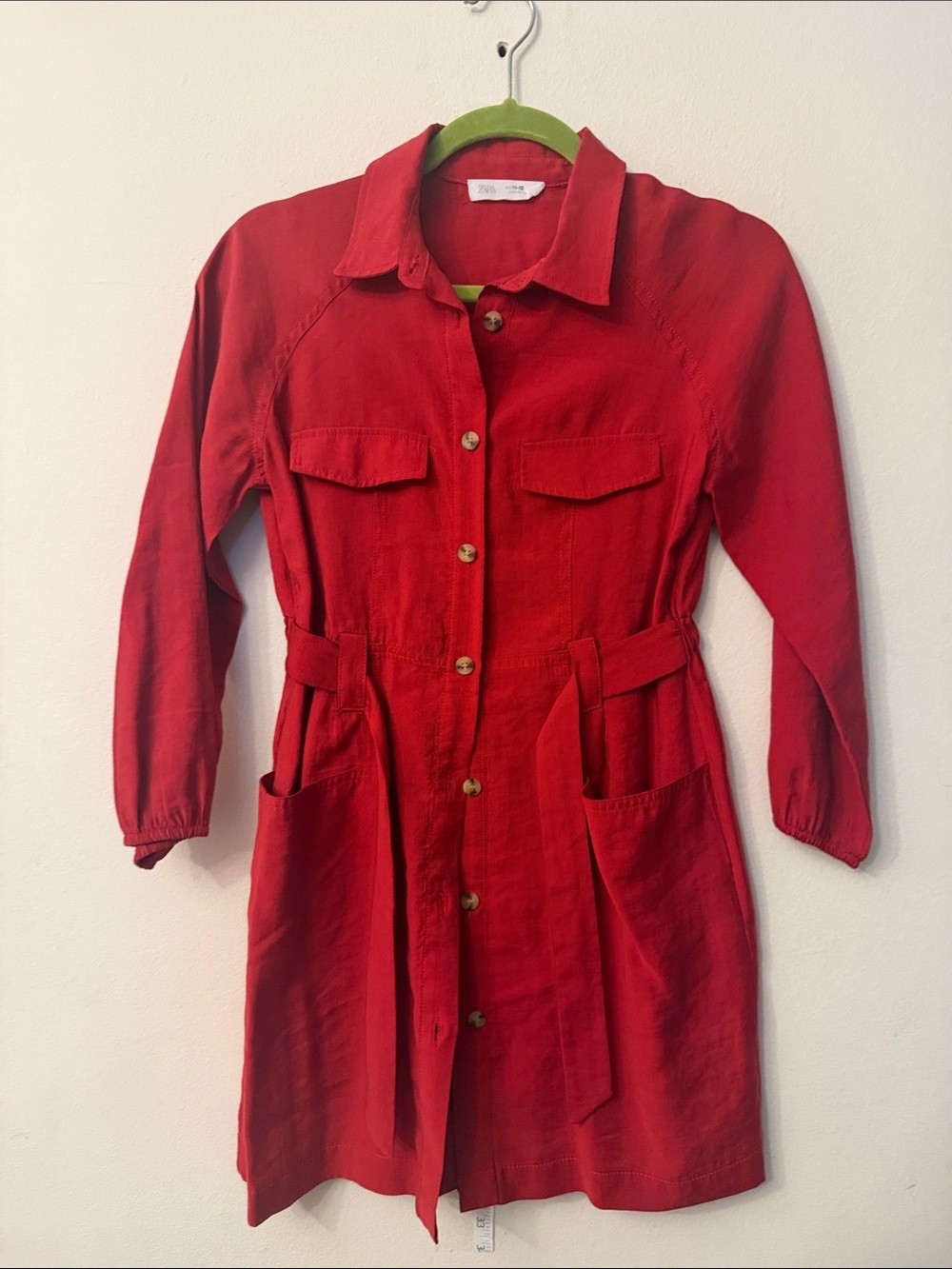 Zara Red Button-Front Utility Dress length 32”pit to pit 17”